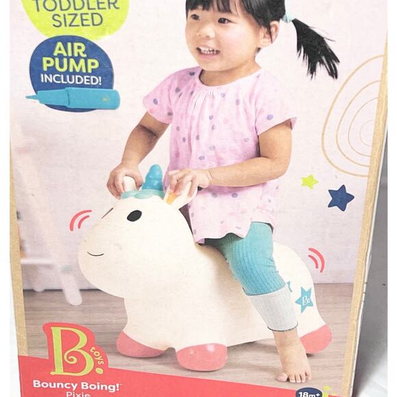 B Toys Ride On Toy Unicorn Hopper Bouncy Boing Pixie Air Pump Included (18m +) - Picture 2 of 3